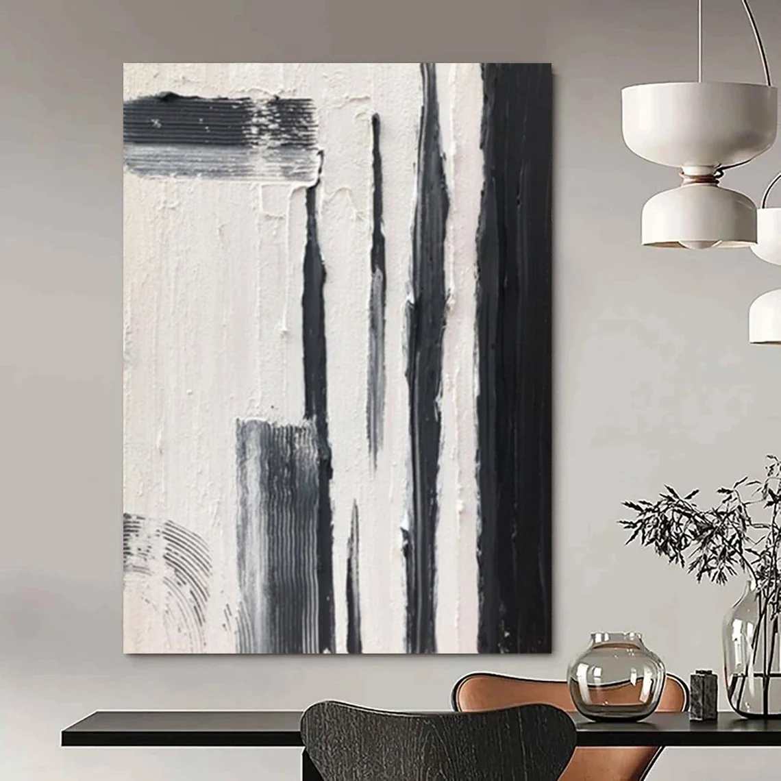 Oversized Black White - oversized boho wall art for living room